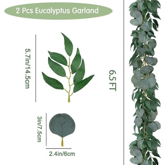 2 Pack 6.5 Feet Artificial Eucalyptus Garland with Willow Leaves Faux Greenery - Picture 2 of 6